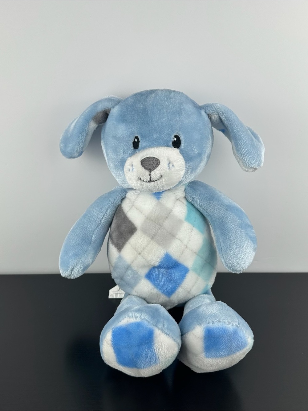 Little Miracles Rare Blue & White Puppy Dog 14" Argyle Plush Stuffed Animal
